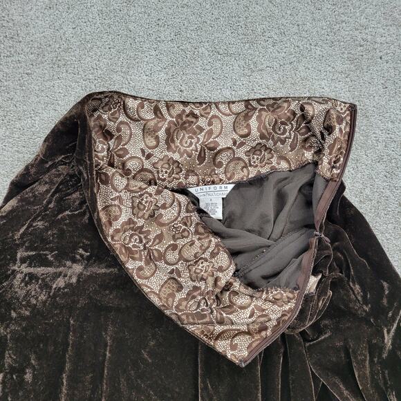 VTG John Paul Richard Velvet Skirt Womens 6 Brown Burnout Drop Waist Pleated Y2K - Picture 12 of 12